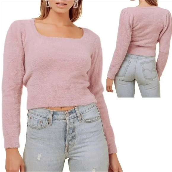 ASTR the Label Fuzzy Crop Sweater Blouse Top Lilac - Picture 1 of 4